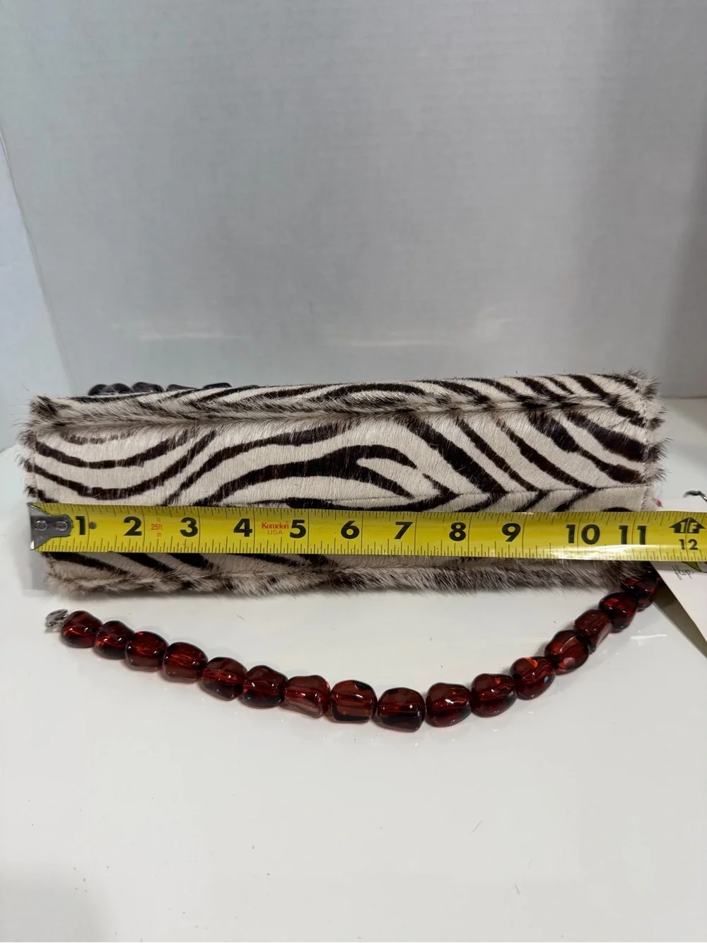Tallula Tate Red/Zebra Structured Bead-Handle Shoulder Bag